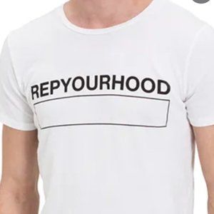 NWT Baldwin "Rep Your Hood" White Crew Tee